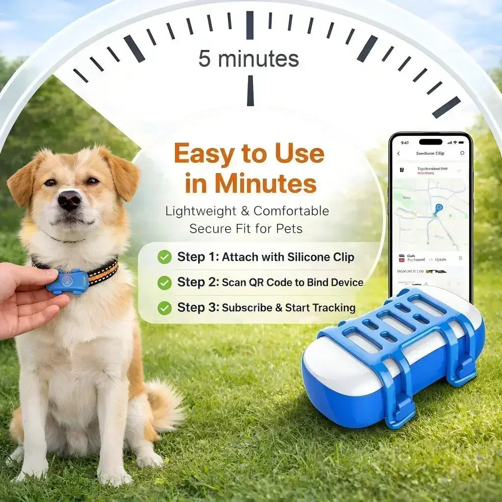 4G Pet GPS Tracker for Dogs & Cats – Real-Time Tracking, WiFi Positioning, Built-in SIM & IP67 Waterproof