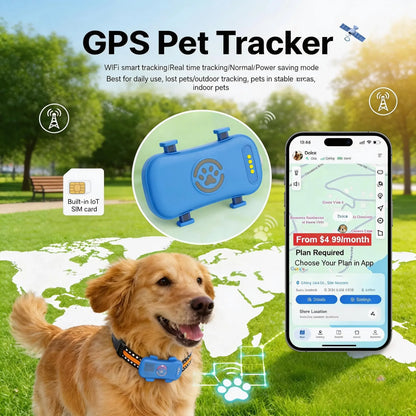 4G Pet GPS Tracker for Dogs & Cats – Real-Time Tracking, WiFi Positioning, Built-in SIM & IP67 Waterproof